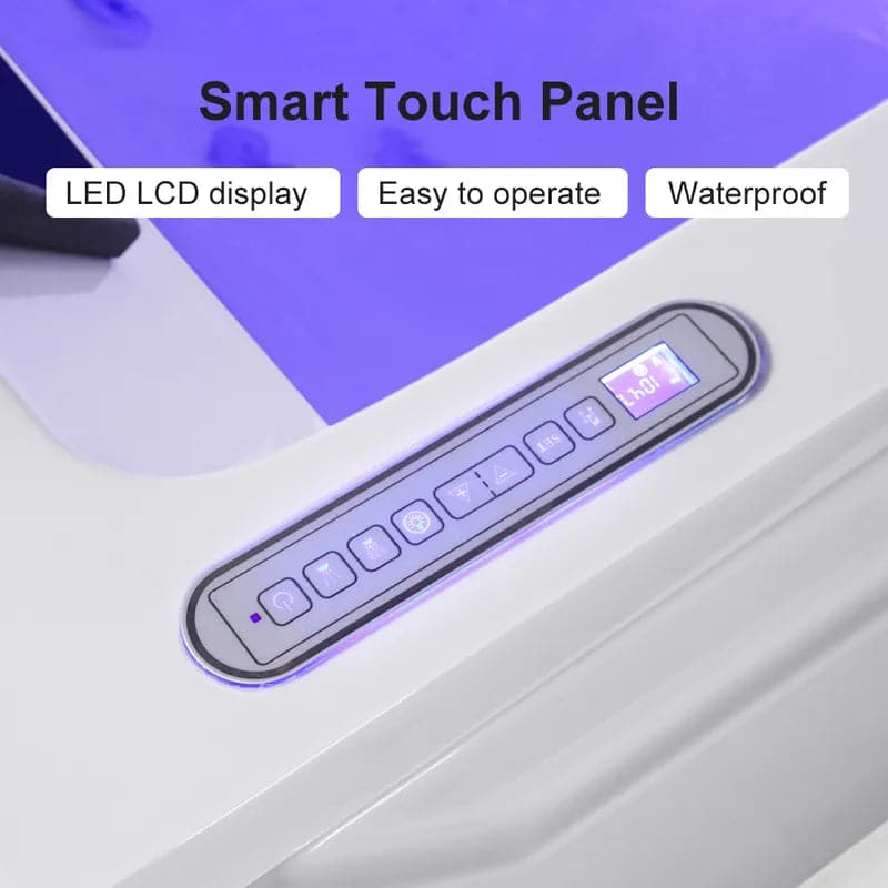 Baignoire à tablier à 3 côtés avec double cascade et massage à l'eau en acrylique à LED de 73 po