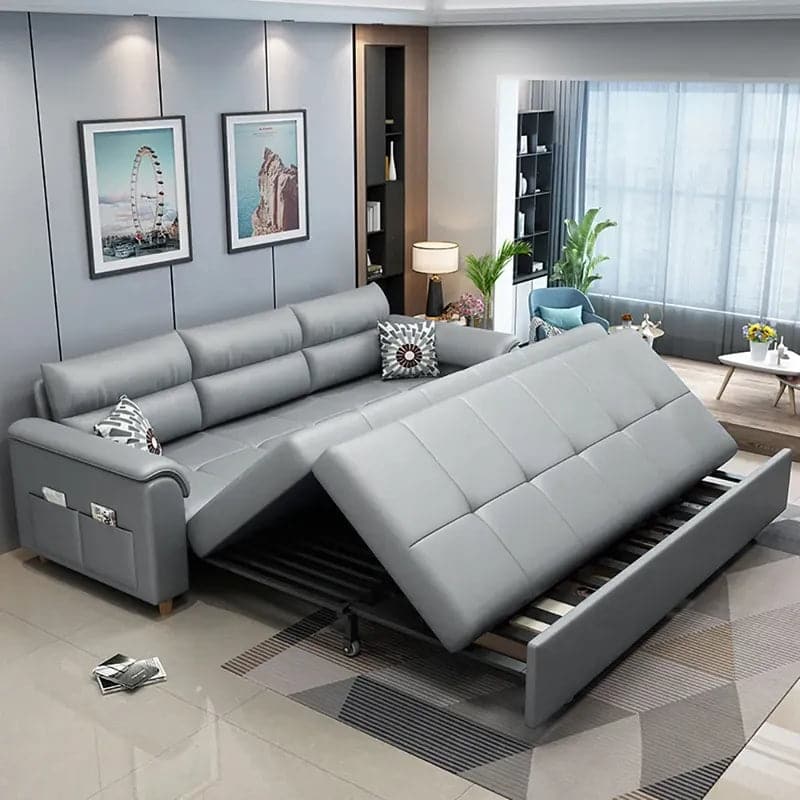 74 Inches Light Gray Full Sleeper Convertible Sofa with Storage & Pockets Sofa Bed