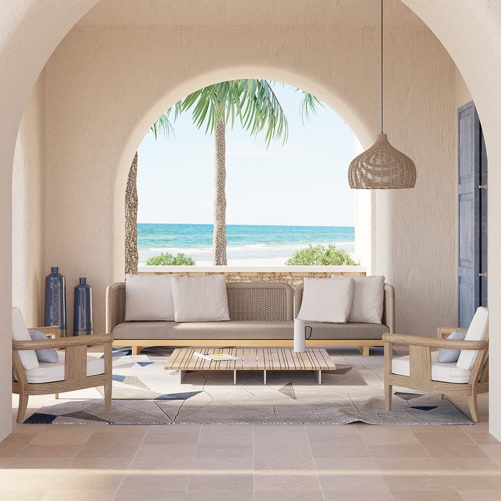 76.8" Rattan Outdoor Sofa with Cushion Pillow Patio 3-Seater Sofa in Khaki