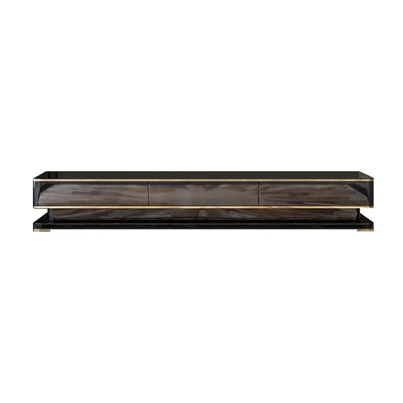 Console multimédia TV noire 78,7" avec 3 tiroirs en verre trempé pour téléviseurs jusqu'à 78"
