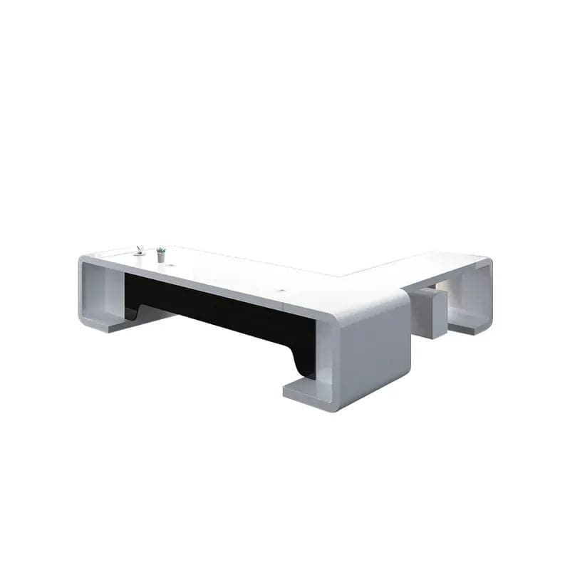78.7 L-Shaped Modern Executive Desk of Left Hand/Right Hand with Drawers in White & Black#Left Hand-S