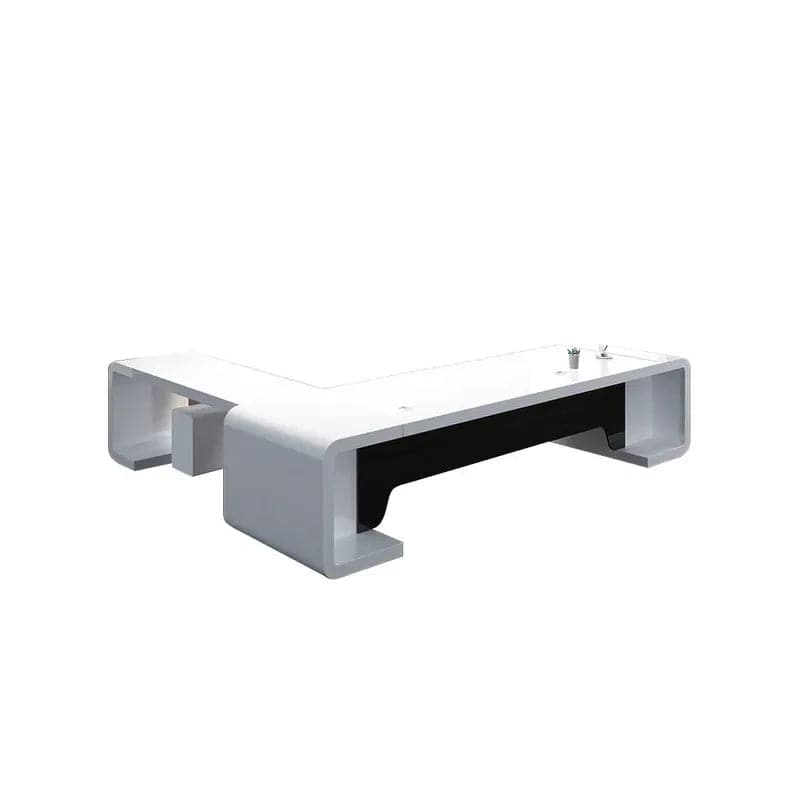 78.7 L-Shaped Modern Executive Desk of Left Hand/Right Hand with Drawers in White & Black#Right Hand-S
