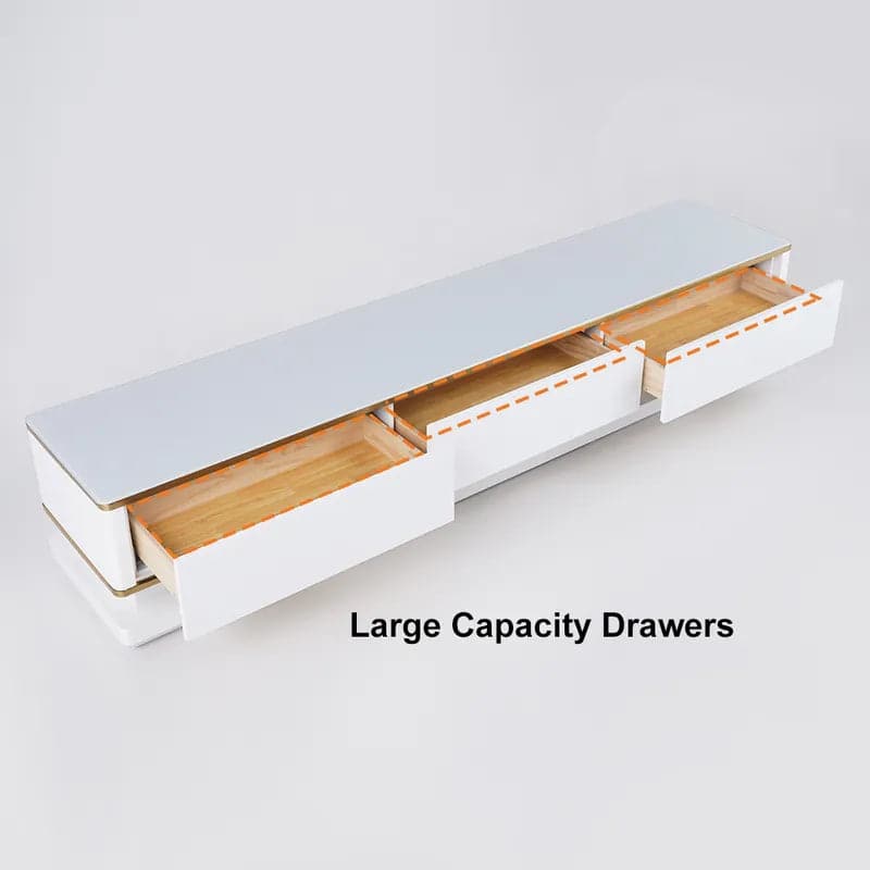 Meuble TV blanc 78,7" Console multimédia avec 3 tiroirs en verre trempé pour téléviseurs jusqu'à 78"