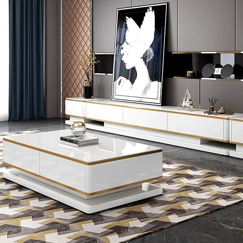 Meuble TV blanc 78,7" Console multimédia avec 3 tiroirs en verre trempé pour téléviseurs jusqu'à 78"