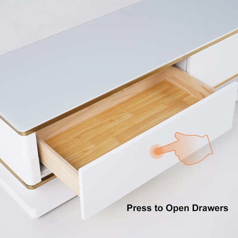 Meuble TV blanc 78,7" Console multimédia avec 3 tiroirs en verre trempé pour téléviseurs jusqu'à 78"