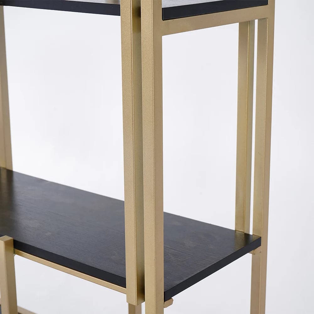 5-Tier Black Bookshelf with Doors Storage Cabinet Gold Frame#A