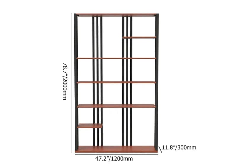 Industrial Black Walnut Etagere Bookshelf Display Shelving Tall Book Shelf in Steel