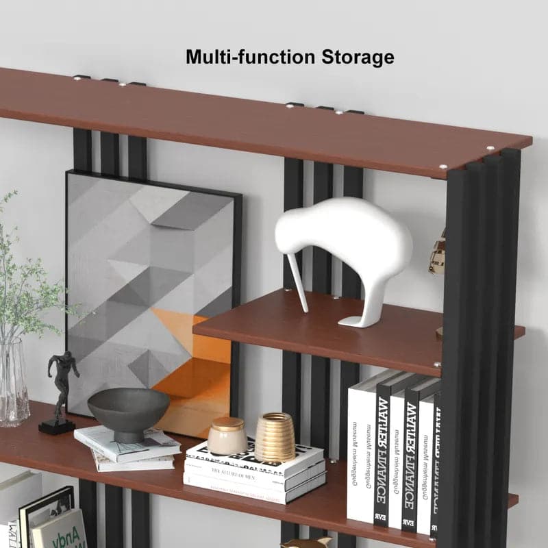 Industrial Black Walnut Etagere Bookshelf Display Shelving Tall Book Shelf in Steel