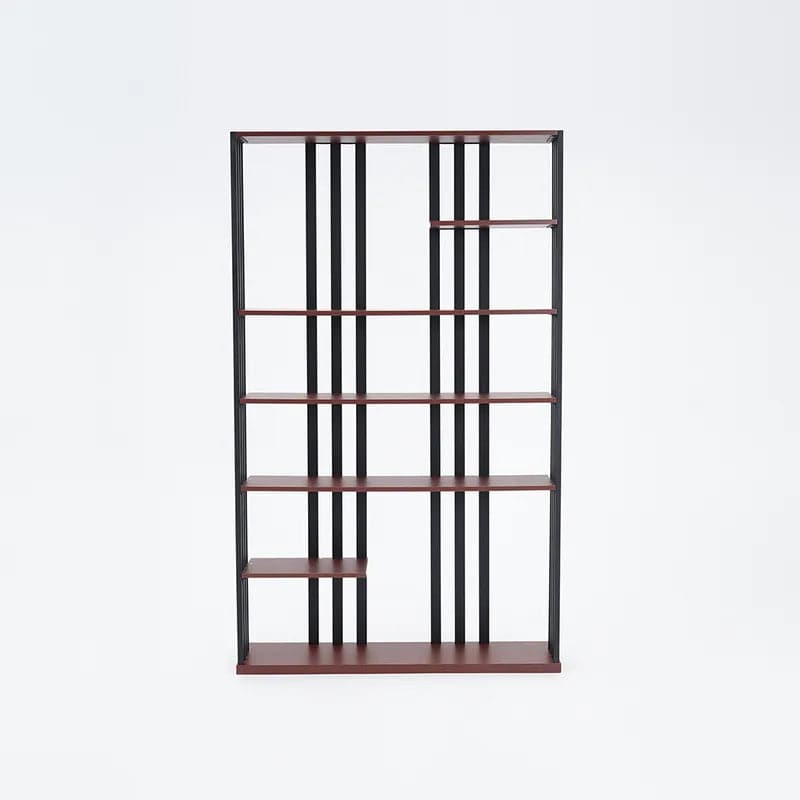 Industrial Black Walnut Etagere Bookshelf Display Shelving Tall Book Shelf in Steel