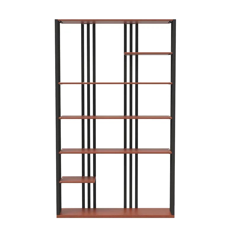 Industrial Black Walnut Etagere Bookshelf Display Shelving Tall Book Shelf in Steel