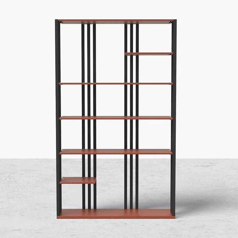 Industrial Black Walnut Etagere Bookshelf Display Shelving Tall Book Shelf in Steel