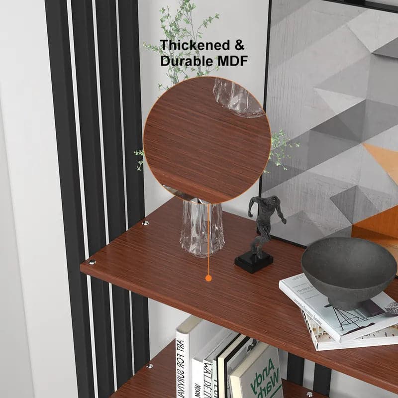 Industrial Black Walnut Etagere Bookshelf Display Shelving Tall Book Shelf in Steel