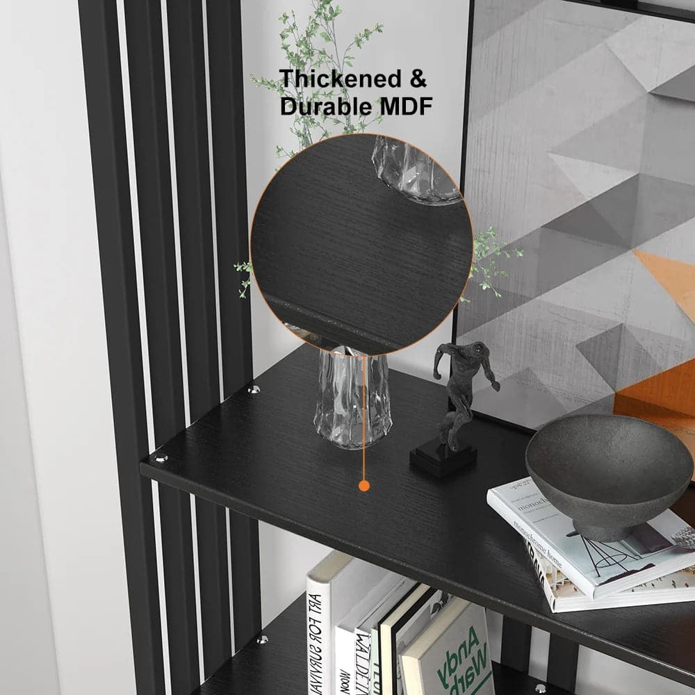 Étagère moderne en acier de 78 pouces, présentoir à 6 étagères en noir, grande étagère à livres