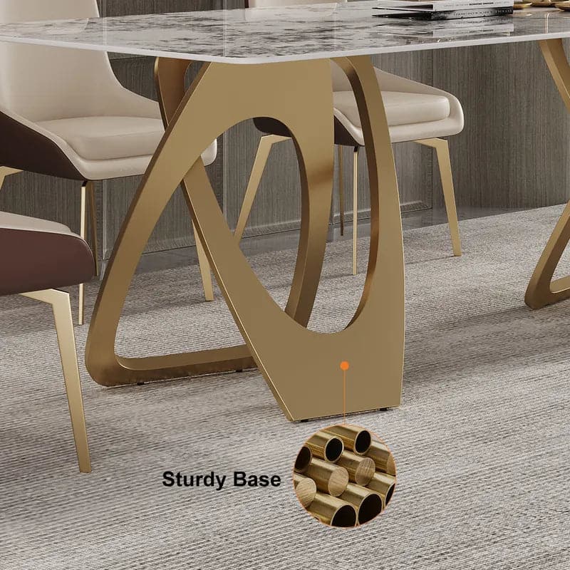 Table de salle à manger rectangulaire contemporaine de 79 po en or pour 8 personnes avec plateau en pierre frittée