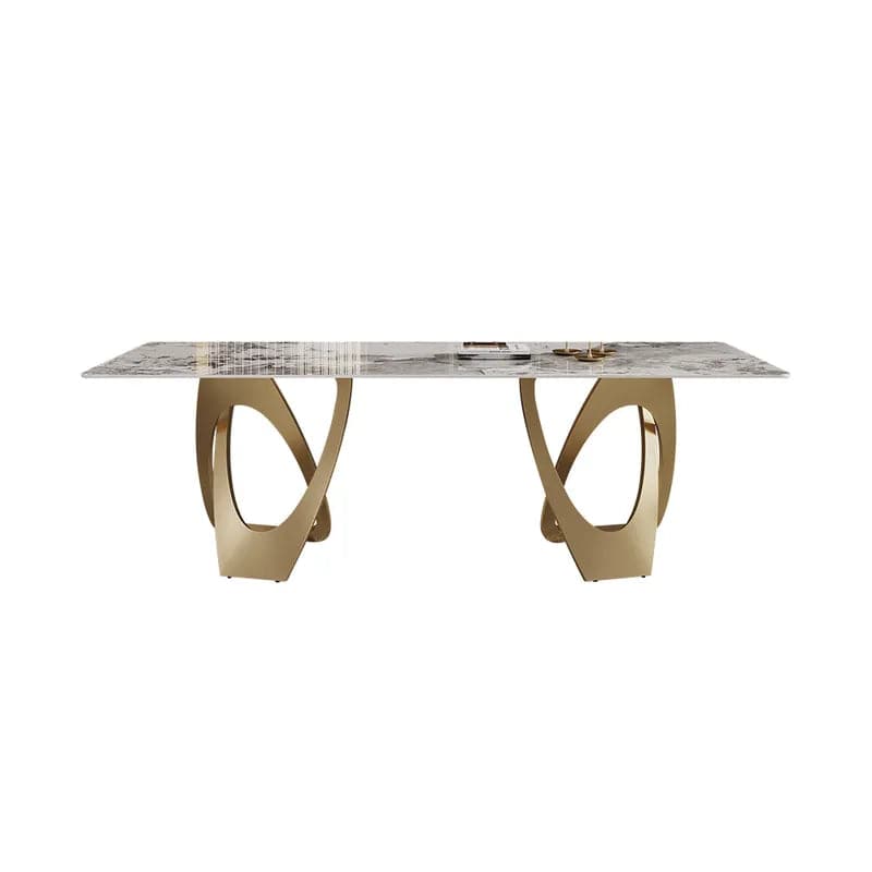 Table de salle à manger rectangulaire contemporaine de 79 po en or pour 8 personnes avec plateau en pierre frittée