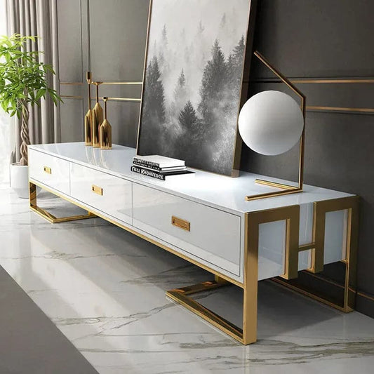 Modern Jocise White & Gold TV Stand 3 Drawers Media Console