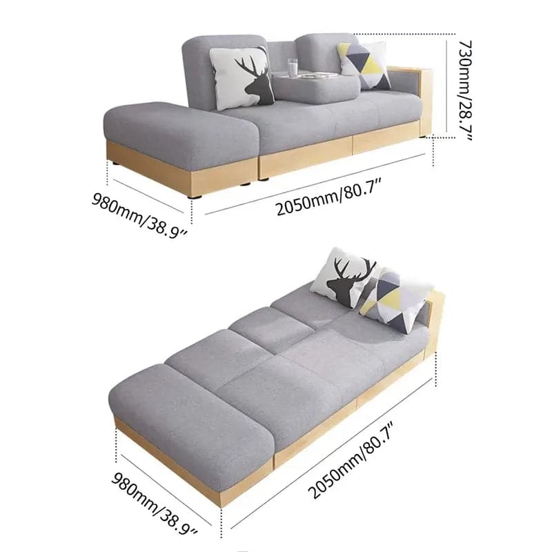 80.7" Gray/White Modern Full Sleeper Convertible Sofa with Storage