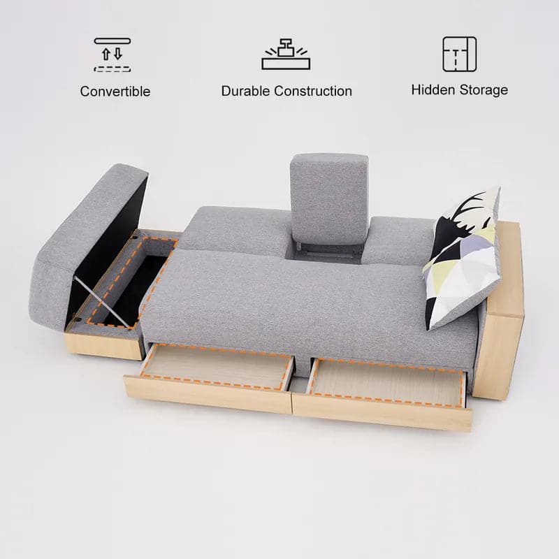 80.7" Gray/White Modern Full Sleeper Convertible Sofa with Storage