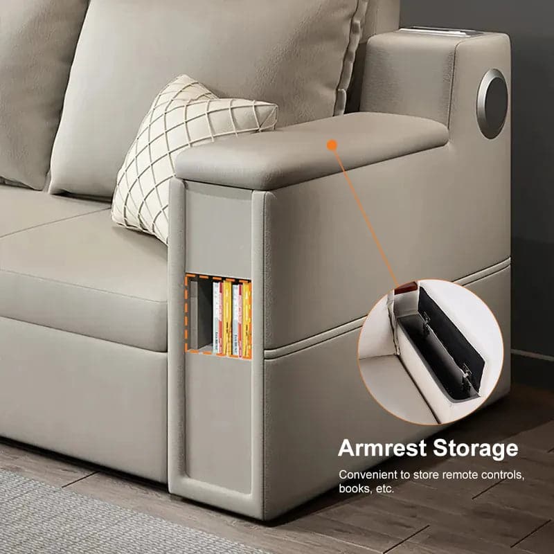 Lit convertible de 82,7 po, canapé-lit double, rangement rembourré Leath-aire avec haut-parleur