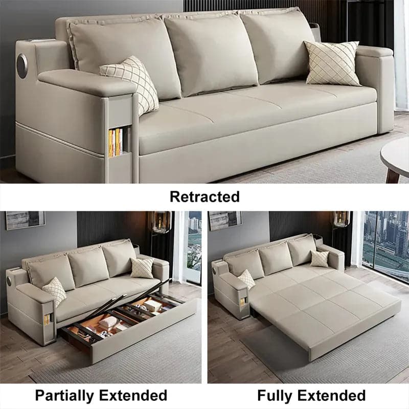 Lit convertible de 82,7 po, canapé-lit double, rangement rembourré Leath-aire avec haut-parleur