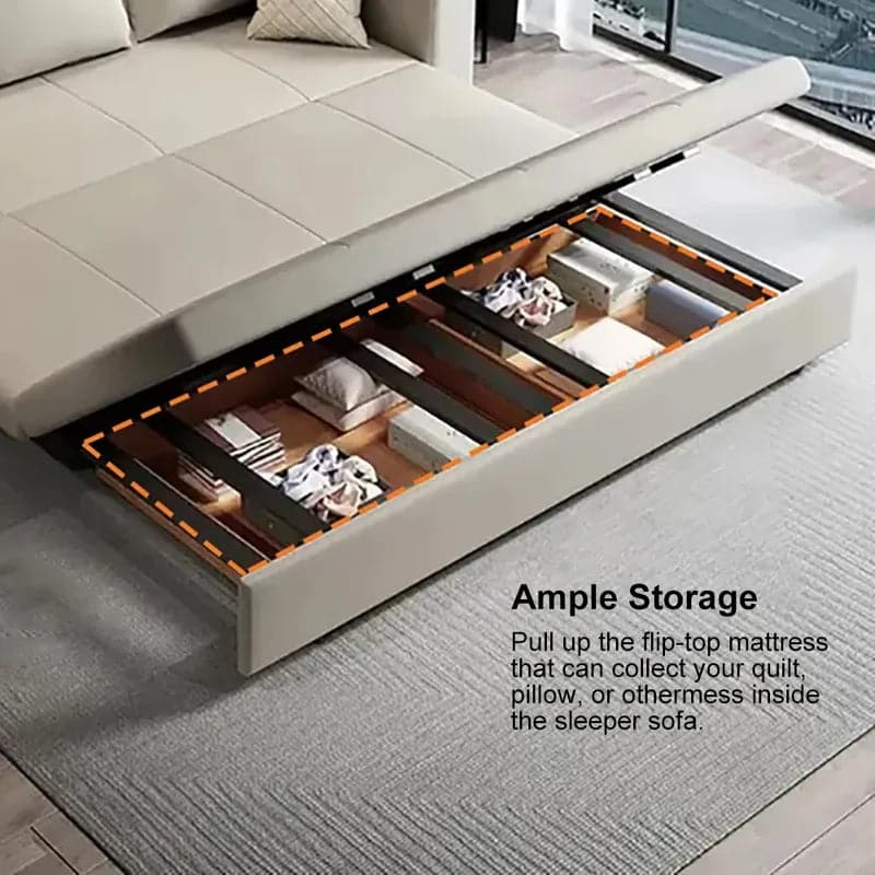 Lit convertible de 82,7 po, canapé-lit double, rangement rembourré Leath-aire avec haut-parleur