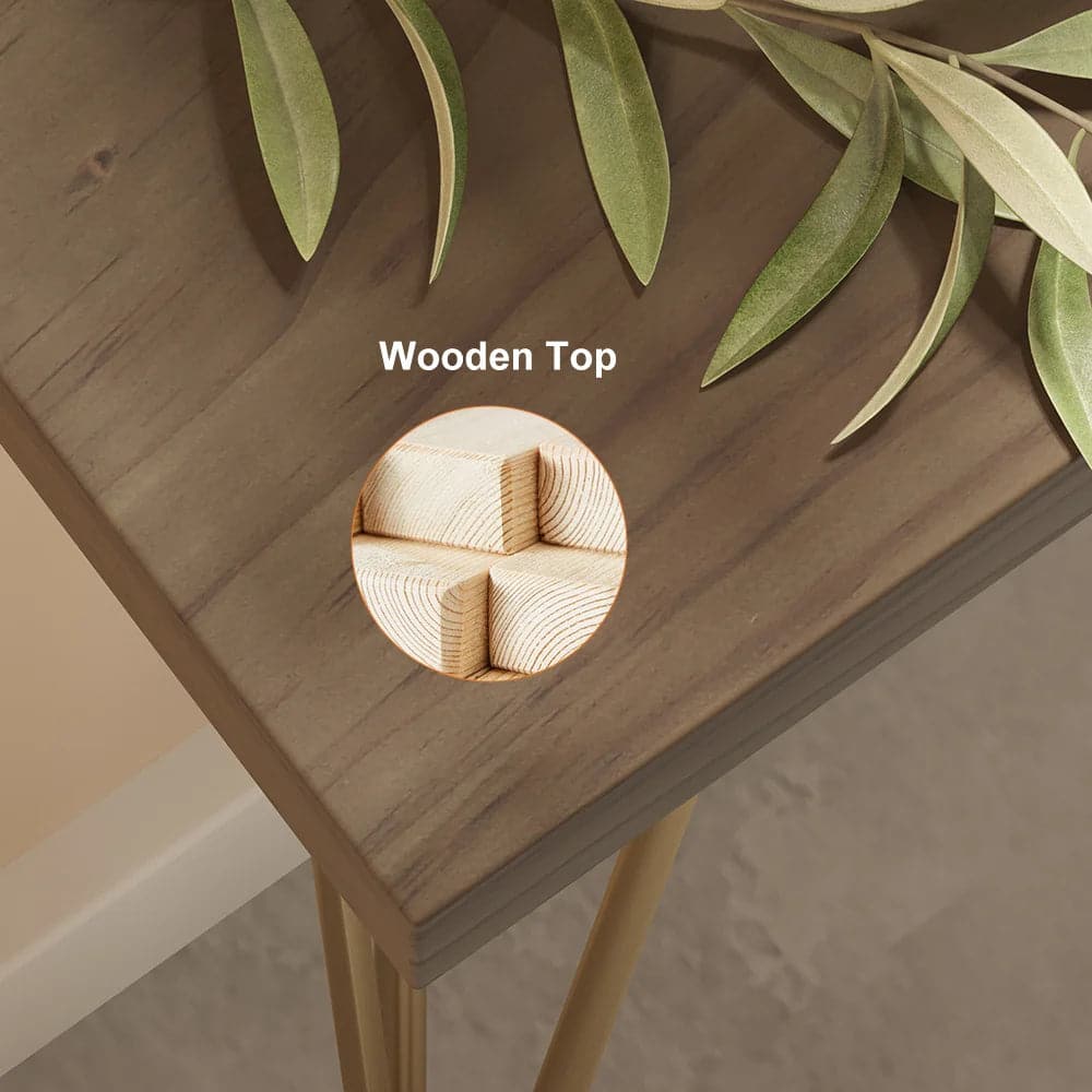 39.4 Inch Rustic Walnut Narrow Rectangle Console Table with Wooden Top Metal Legs