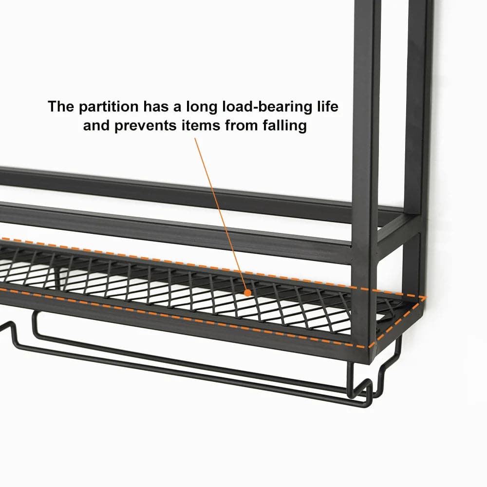 Industrial Wood and Metal Wall Mounted Black Wine Rack with Glass and Bottle Rack