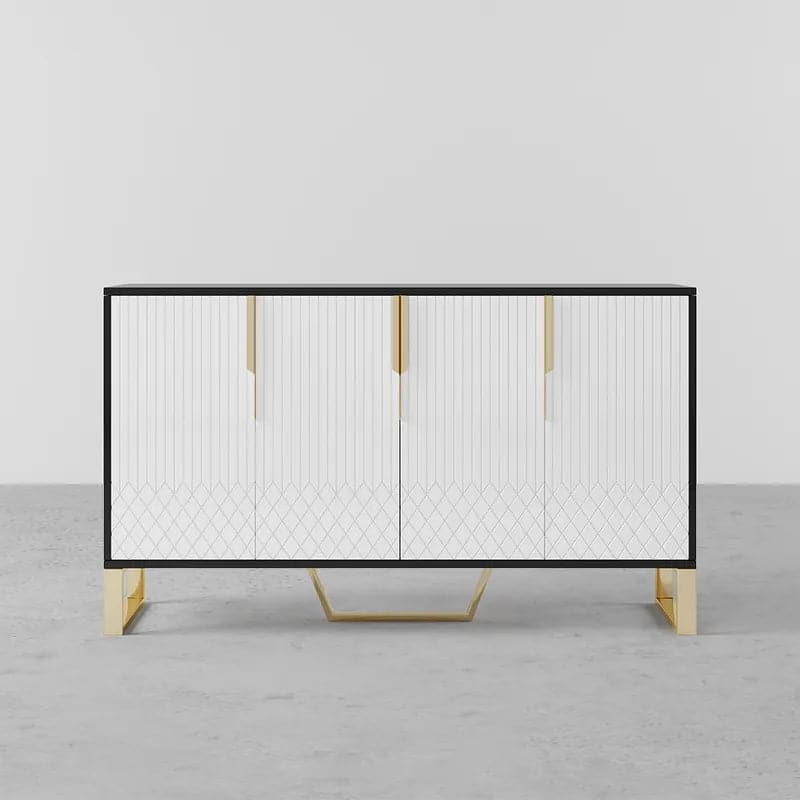Aro 60 Contemporary Sideboard Buffet 4-Door Sideboard Table Kitchen Buffet Table#White&Black