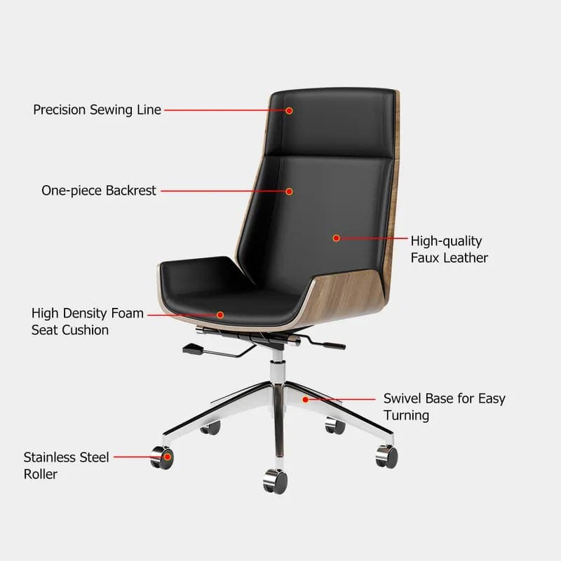 Orange&Black Faux Leather Office Chair Desk Chair with Wheels & Adjustable Height#Black