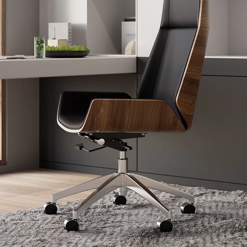 Orange&Black Faux Leather Office Chair Desk Chair with Wheels & Adjustable Height#Black