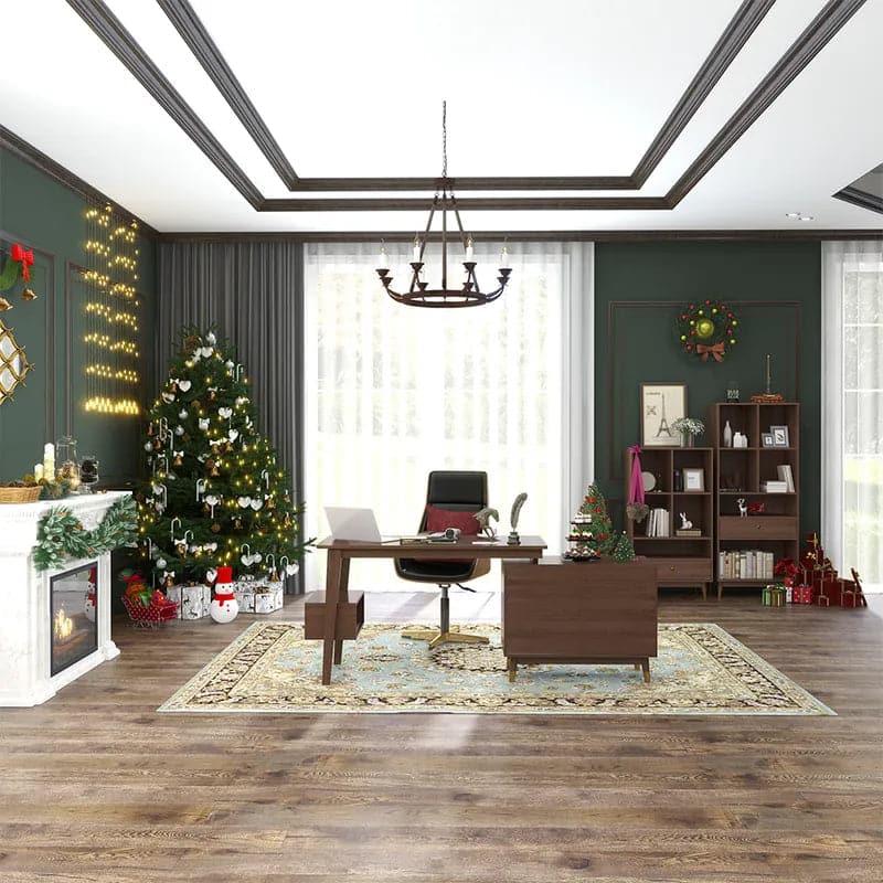 Leather Office Desk Chair High Back Adjustable Swivel Executive Chair in Beige/Black/White & Gold