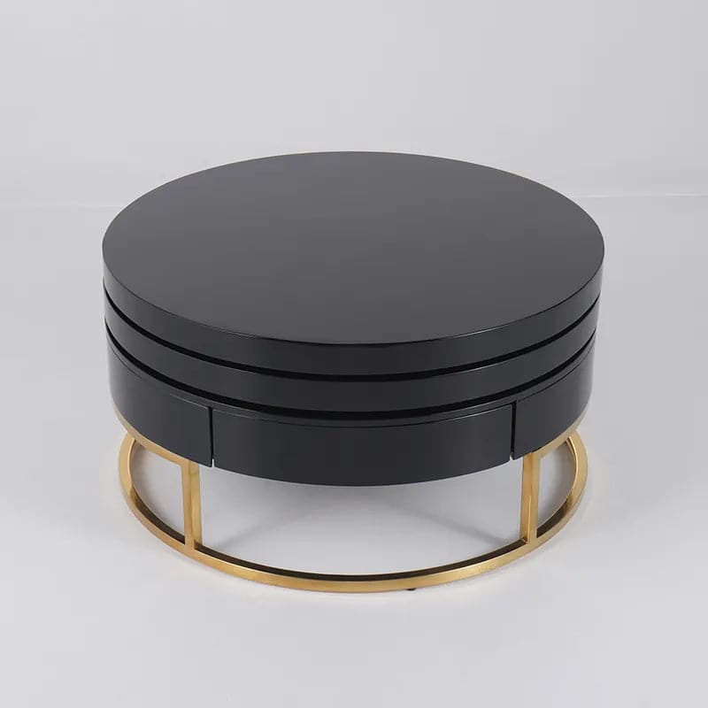 Black Round Modern Swivel Coffee Table with Storage Gold Steel Base