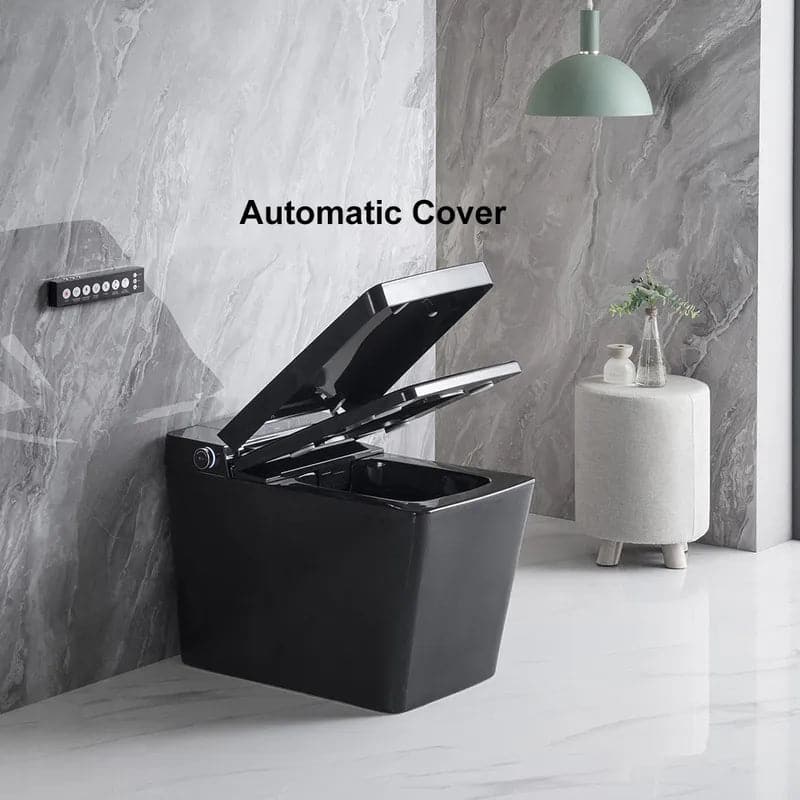 Toilette carrée monobloc intelligente noire avec télécommande et couvercle automatique