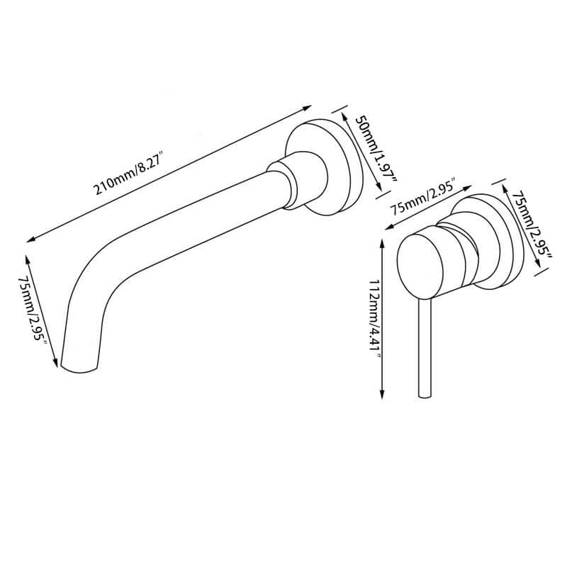 Robinet de salle de bains mural à levier unique en laiton brossé, robinet d'évier pivotant en laiton