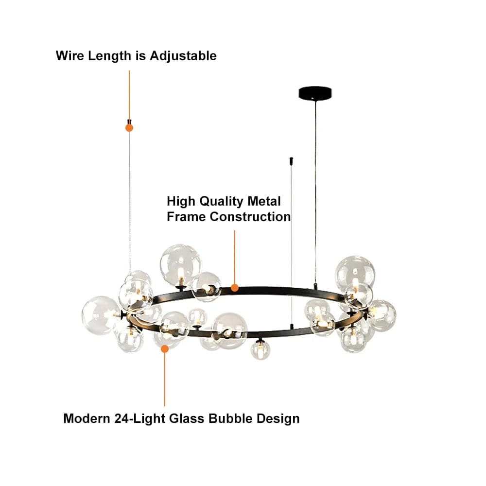 Bubi Modern Black Glass Bubble Chandelier 15/24-Light for Living Room and Dining Room#24-Light