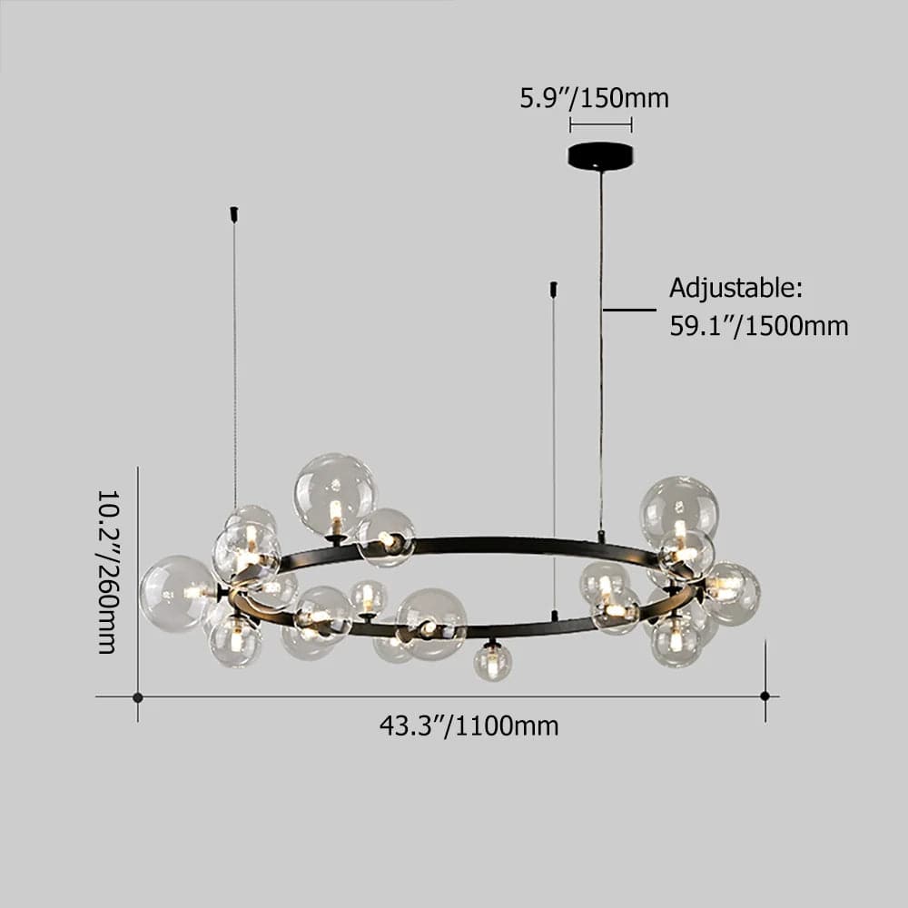 Bubi Modern Black Glass Bubble Chandelier 15/24-Light for Living Room and Dining Room#24-Light
