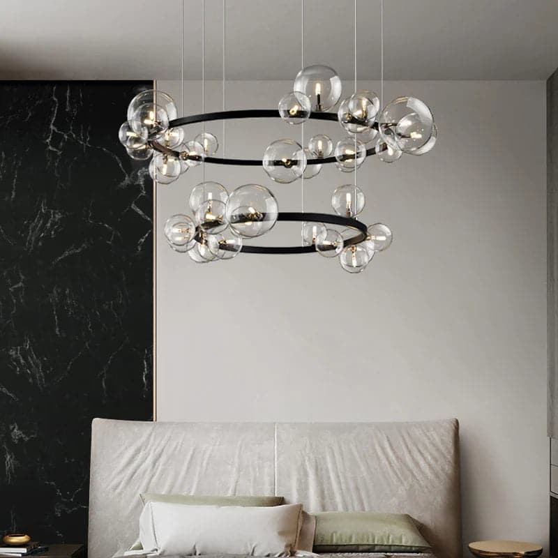 Bubi Modern Black Glass Bubble Chandelier 15/24-Light for Living Room and Dining Room#24-Light