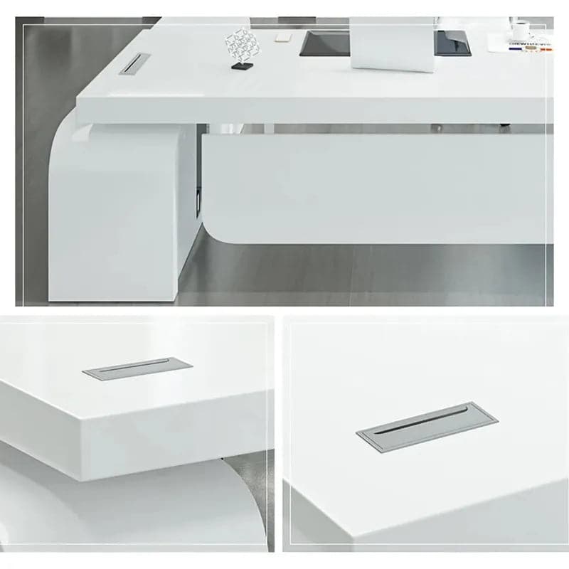 Chicent L-shaped Modern Executive Desk with Ample Storage Right Hand/Left Hand in White#Right Hand