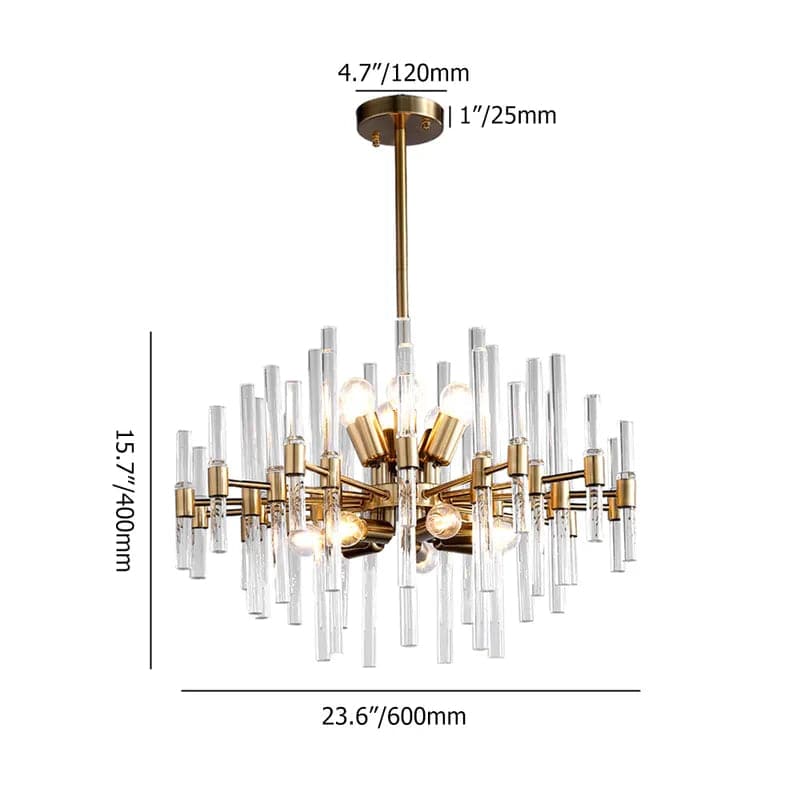 Contemporary 14-Light Glass Living Room Chandelier in Brass