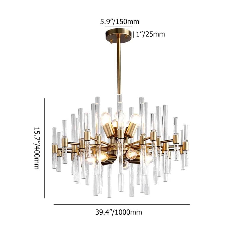 Contemporary 14-Light Glass Living Room Chandelier in Brass