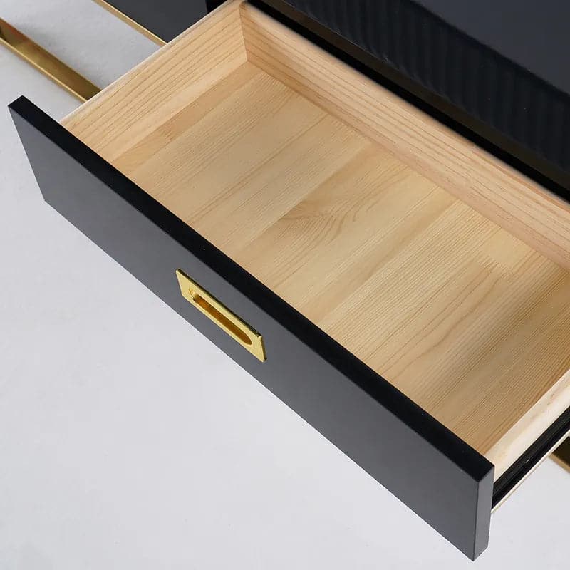 Contemporary Black Rectangular Coffee Table with Drawers Lacquer Gold Base#Black