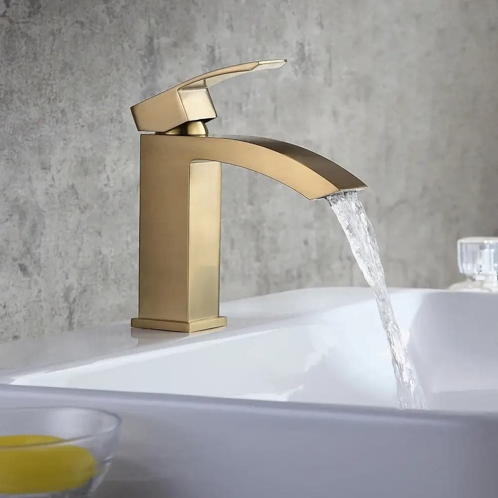 Robinet de lavabo de salle de bain monotrou monté sur pont en or brossé de style contemporain
