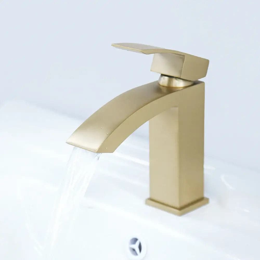 Robinet de lavabo de salle de bain monotrou monté sur pont en or brossé de style contemporain