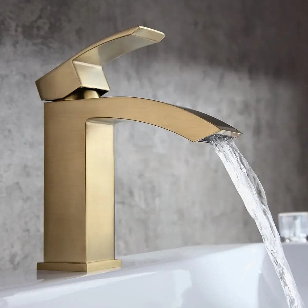 Robinet de lavabo de salle de bain monotrou monté sur pont en or brossé de style contemporain