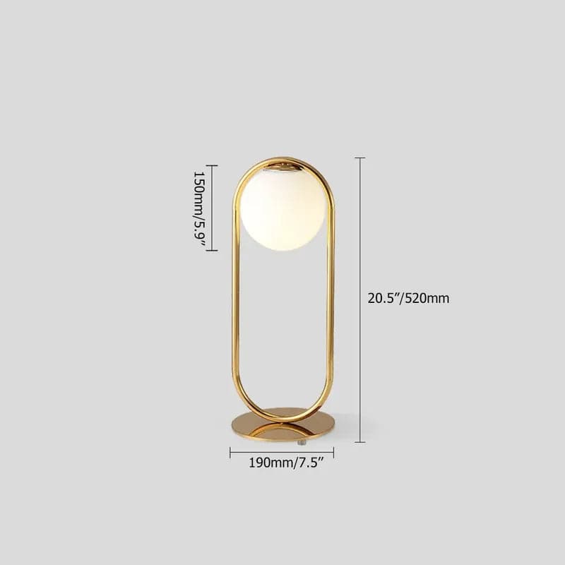 Lampe de table LED Globe en verre blanc et métal doré pour chambre à coucher