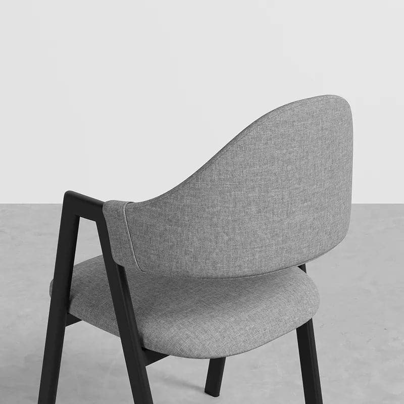 Gray Linen Upholstered Dining Chair Curved Back Chair