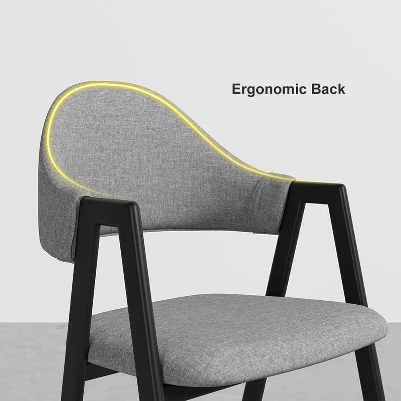 Gray Linen Upholstered Dining Chair Curved Back Chair