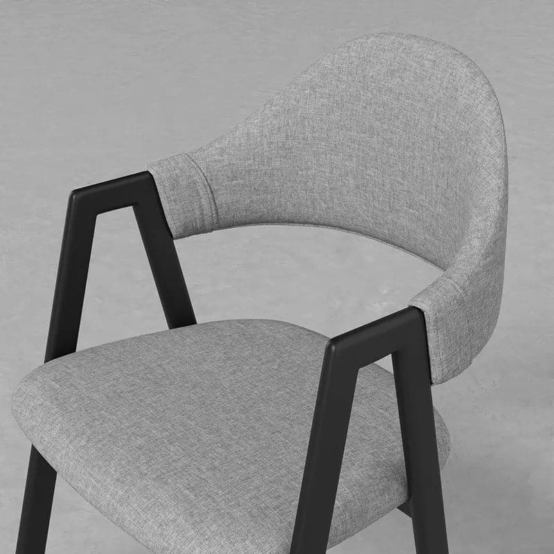 Gray Linen Upholstered Dining Chair Curved Back Chair