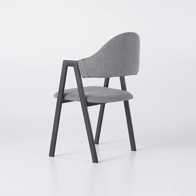 Gray Linen Upholstered Dining Chair Curved Back Chair
