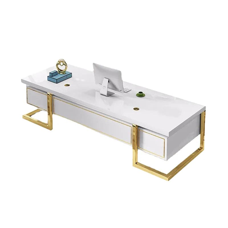 Holf Modern Rectangular Executive Office Desk with 4 Drawers in White#S